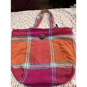 Vintage 90s Sun n Sand Canvas Woven Boho Travel Beach Tote Bag w/ Handles Lined